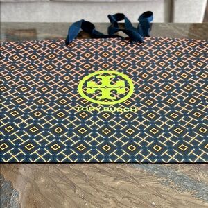 Tory Burch Navy and Orange Patterned Tote